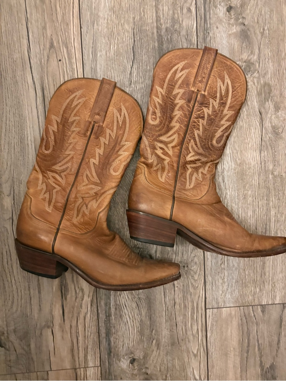 Vintage Charly 1 horse Classic Tan Leather Cowboy Boots 7